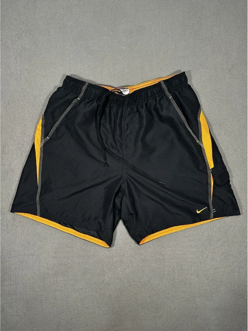Nike Mens Swim Trunks Black Yellow Lined Board Shorts XL Drawstring